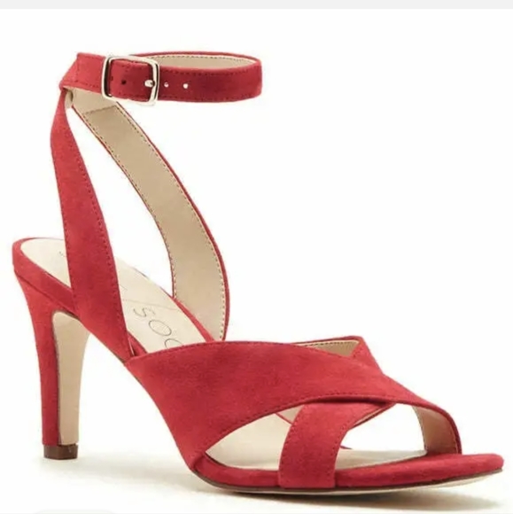 Sole Society Cassidea Red Suede Heeled Strappy Sandals Size 7.5 - Picture 1 of 10